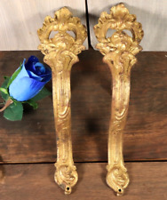 French Antique PAIR Gilt Bronze Curtain Tie Backs Rod Hooks Louis XV Style c1880