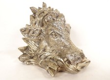 Sculpture tête sanglier trophée de chasse bronze argenté début XXème siècle