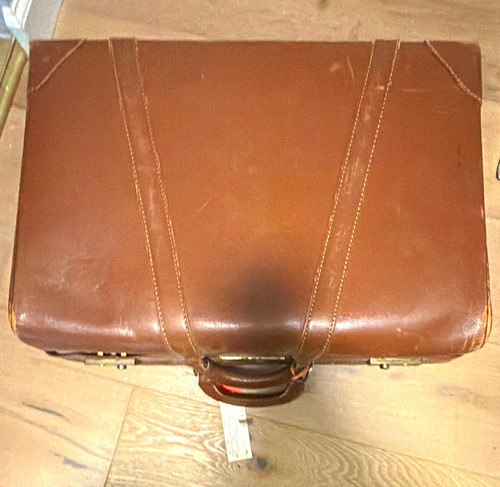 Brown leather suitcase solid - leather,