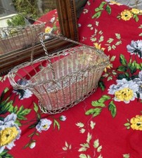 1940s FRENCH WINE POURER CHAMPAGNE WOVEN BASKET SILVERPLATE WIRE BARWARE VINTAGE