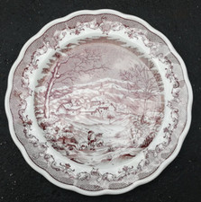 Assiette plate ancienne ceramique decor paysage d'hiver Swiss Land Scape Italie