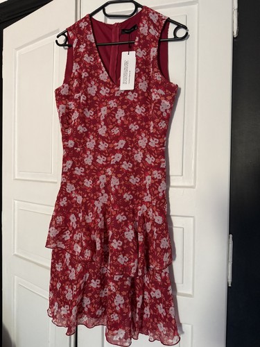 Robe rouge fleurie volants - rouge, à