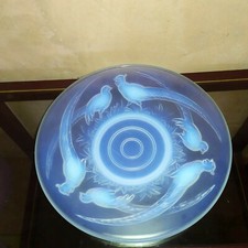 signé Verlux  grande coupe plat en verre opalescent Faisans Art Déco ( Sabino )