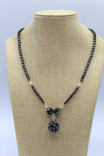 Ancien Collier de Perles d'Hématite Quartz Rose et Quartz Vert L.44,5 cm