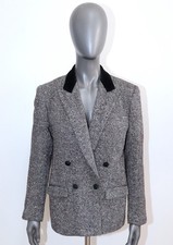 Vintage 1980s Salt & Pepper Wool Blazer Jacket BURBERRYS Size S Made in France