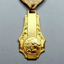 Woman and Lyre. Contest Music. Antique Large Medal. French Art Deco Pendant.