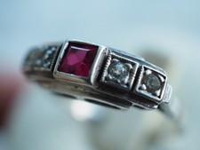 BAGUE ANCIENNE ART DECO ARGENT MASSIF RUBIS ANTIQUE SILVER RING T55