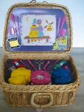 Jouet Ancien Panier Couture en osier Tricotin Canevas ROCHAIX Vintage Neuf