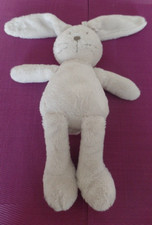 B6G / doudou peluche lapin blanc cassé gris noeud oreille JACADI