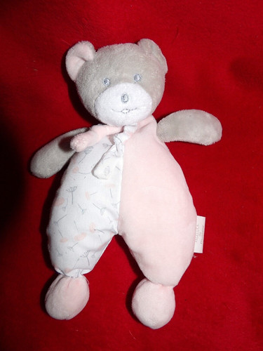 Doudou peluche ours gris - peluche, blanc