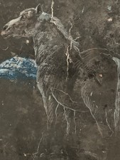 Tableau ancien composition mixte sculpture peinture portrait cavalière cheval