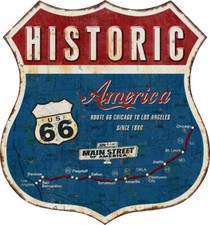 PLAQUE DECORATIVE-HISTORIC  ROUTE 66 -DECO USA / BIKER