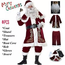 Costume Pere Noël Adulte Deguisement Santa Claus Cosplay Noël 8 pièces