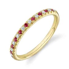 14K or Jaune Diamant Rubis Bague Anneau Rond Naturel Coupe 0.20 Cts 2.5 MM Mince