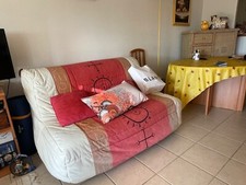 canapé lit convertible BZ 140x200 crème orange rouge