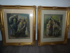 Paire de tableaux d'Alexis HINSBERGER, pastel gouaché