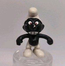 Schtroumpf Noir Black "Angry"Yeux rouges rare Schleich Peyo Made In Portugal 