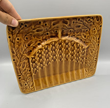 Plat à asperges ancien Sarreguemines faïence moutarde Art Déco