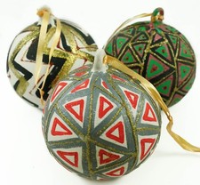 Handpainted Ceramic Ball Tribal Design Holiday Christmas Tree Ornament Lot
