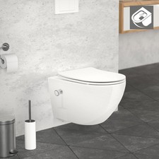 WC suspendu en céramique cuvette sans rebord long fonction bidet avec siège