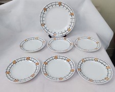 ST Amand : 6 Assiettes À Dessert + Plat Faïence Modèle 6544 Art Déco Orange 