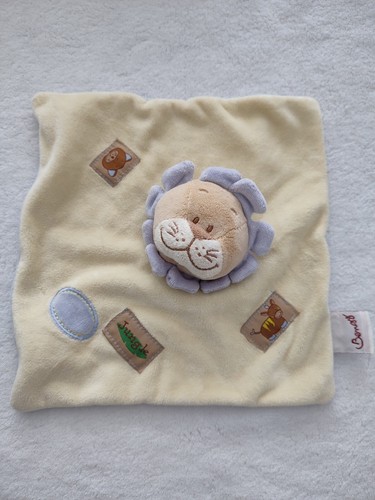 Doudou lion plat - bleu, jaune