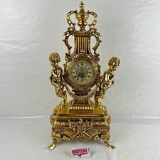 ➜HORLOGE DE CHEMINÉE/TABLE rococo baroque rocaille pendule dorée anges chérubins