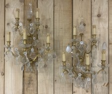 70cm Paire de Grande Applique Pampille Lustre Lampe Bronze Doré Napoléon III