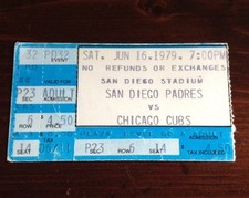 AUTOGRAPHED OZZIE SMITH TICKET STUB 6/16/1979 PADRES VS. CUBS HOF CARDINALS