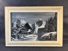 Ancien tableau en platre sculpté dans la masse paysage de montagne relief Raugel