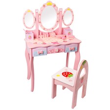 Coiffeuse enfant fille Coiffeuse avec 3 miroirs et tabouret en bois