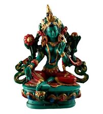 Statue Tara Verte , Statuette Bouddha en résine Peinte à la main  10 cm # 5355