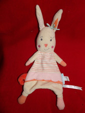 Doudou Plat Attache Tétine Lapin Beige Rose Bébé Confort