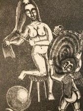 Tres belle gravure Surréaliste Signé A Identifier 1980 Surréalisme XXe Femme Art