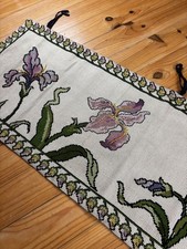 Chemin de table français vintage 1900, broderies canevas, tissu, textile antique