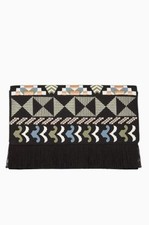 NWOT Stella & Dot Taj Clutch in Black and Multi Embroidery