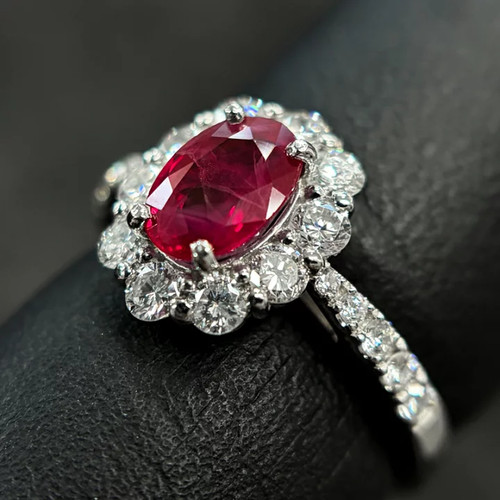 Bague anneau halo - rubis, blood