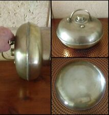 VIEIL OBJET RARE , BOUILLOTTE RONDE EN LAITON MASSIF, 2 BOUCHONS À VIS + ANNEAU 