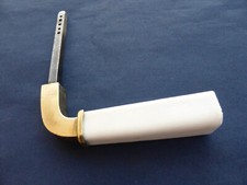 Ancienne Poignée béquille porcelaine blanche laiton porte Lg 10 cm carré de 6