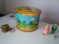 Lot Tintin Hergé boite métal Bonbons BROCHET 1965 porte-clé figurines Esso 1973