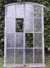 Fenêtre industrielle cintrée métal L107xH174 verrière cadre verres armés ancien