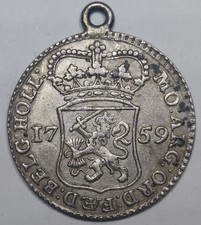 RARE Monnaie Argent, 1/4 Gulden 1759 Utrecht - NETHERLANDS (3.1g / anneau)