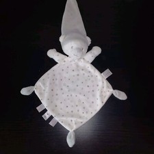 DOUDOU PLAT NICOTOY OURS BONNET BLANC GRIS ETOILE 