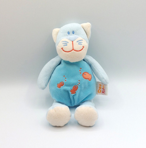Peluche doudou chat bleu - , écru