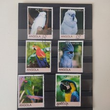 2000 rare lot stamp timbre ANGOLA série oiseaux perroquet ara cacatoès