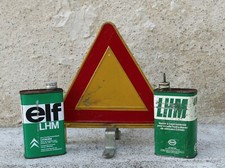 TRIANGLE SIGNALISATION & 2 BIDONS LHM, anciens, LHM elf et Esso, triangle ferson