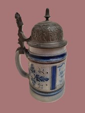 chope à bière allemande/grès bleu couvercle étain