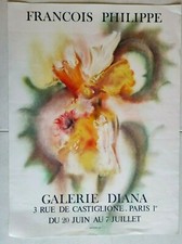 Affiche art expo - François Philippe - ANNEES 70 - Galerie Diana - lith