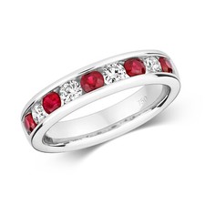 Bague Femme Semi Pavée Or Blanc 18 k/carat et Diamant 0.37 Carat avec Rubis
