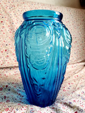 Grand VASE verre BLEU relief